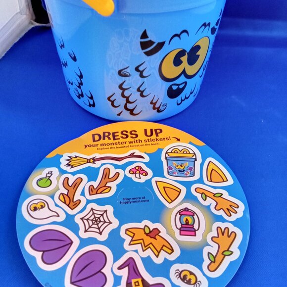 NEW! 2024 MCDONALD'S  HAPPY MEAL Blue MONSTER BOO BUCKET with STICKERS - Picture 6 of 6